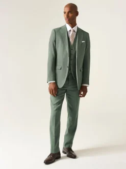 Skopes Green Tailored Fit Calvados Single Breasted Linen Blend Suit Waistcoat