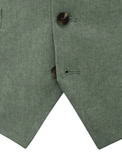 Skopes Green Tailored Fit Calvados Single Breasted Linen Blend Suit Waistcoat