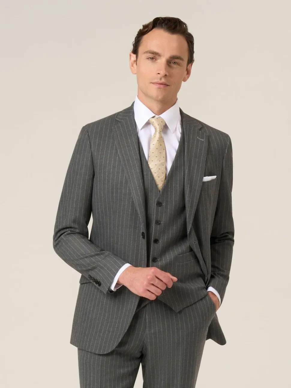 Skopes Grey Single Breasted Cassius Tailored Fit Stripe Suit Jacket
