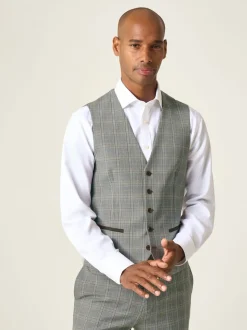 Skopes Grey Tailored Fit Single Breasted Dettori Check Suit Waistcoat