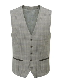 Skopes Grey Tailored Fit Single Breasted Dettori Check Suit Waistcoat