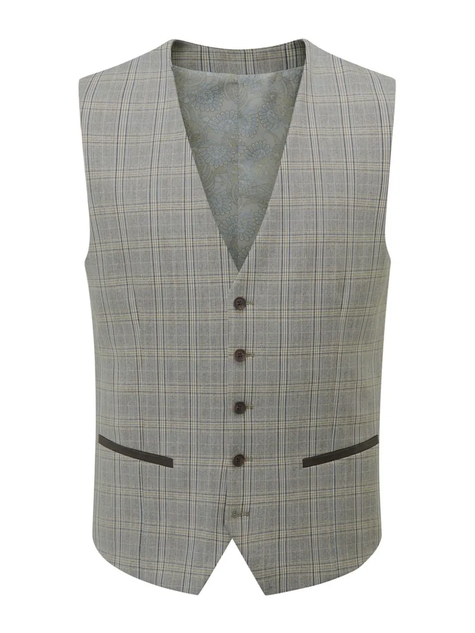 Skopes Grey Tailored Fit Single Breasted Dettori Check Suit Waistcoat