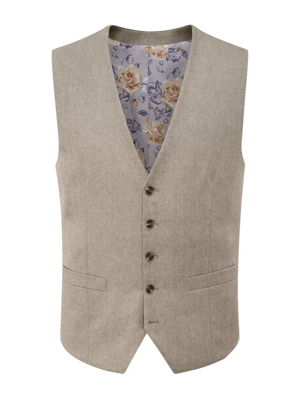 Skopes Natural Single Breasted Tailored Fit Calvados Linen Blend Suit Waistcoat