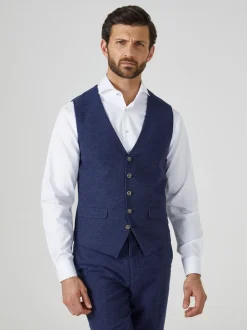 Skopes Navy Blue Jude Tweed Tailored Fit Suit Waistcoat