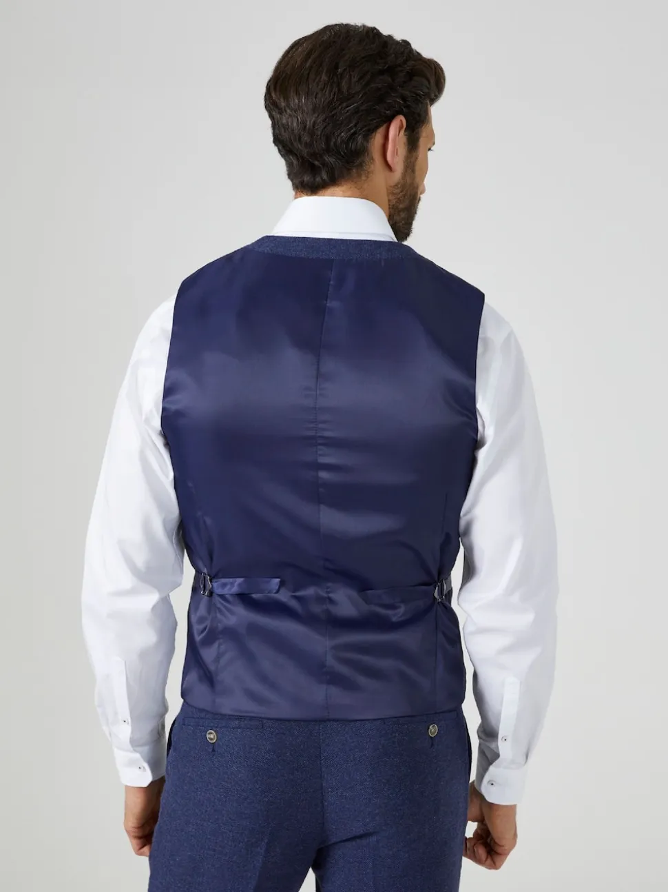 Skopes Navy Blue Jude Tweed Tailored Fit Suit Waistcoat