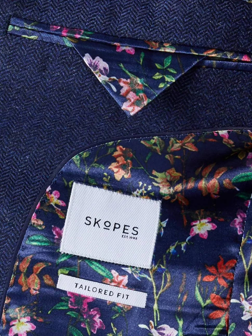 Skopes Navy Blue Single Breasted Jude Tweed Tailored Fit Suit Jacket