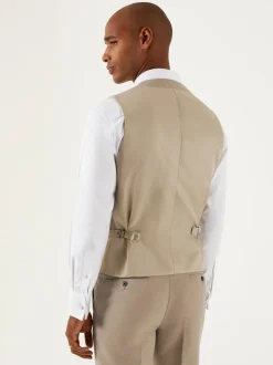 Skopes Stone Brown Tuscany Linen Blend Tailored Fit Suit Waistcoat