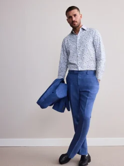 Sky Blue Slim Fit Signature 100% Cotton Floral Print Long Sleeve Shirt