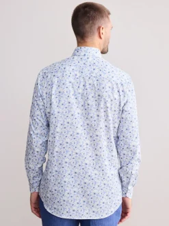 Sky Blue Slim Fit Signature 100% Cotton Floral Print Long Sleeve Shirt
