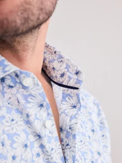 Sky Blue Slim Fit Signature 100% Cotton Floral Print Long Sleeve Shirt