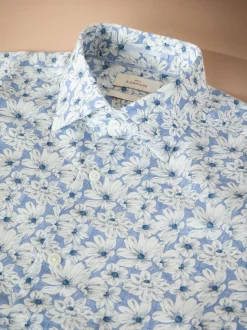 Sky Blue Slim Fit Signature 100% Cotton Floral Print Long Sleeve Shirt