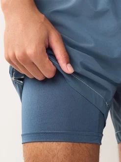 Slate Blue Contrast Stitch Swim Shorts