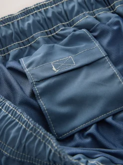 Slate Blue Contrast Stitch Swim Shorts