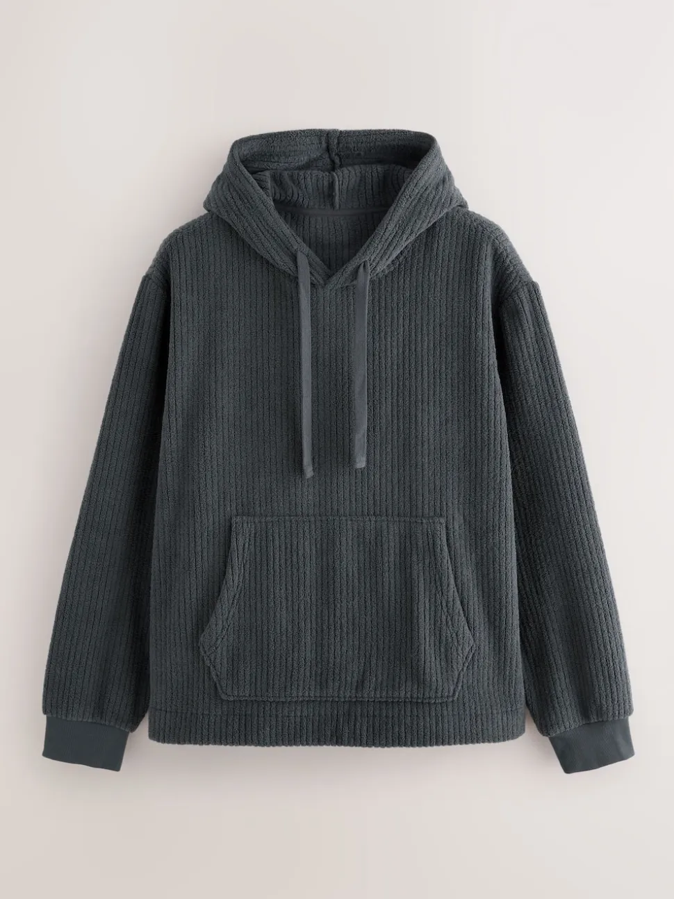 Slate Grey Borg Fleece Ribbed Texture Hoodie