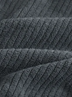 Slate Grey Borg Fleece Ribbed Texture Hoodie