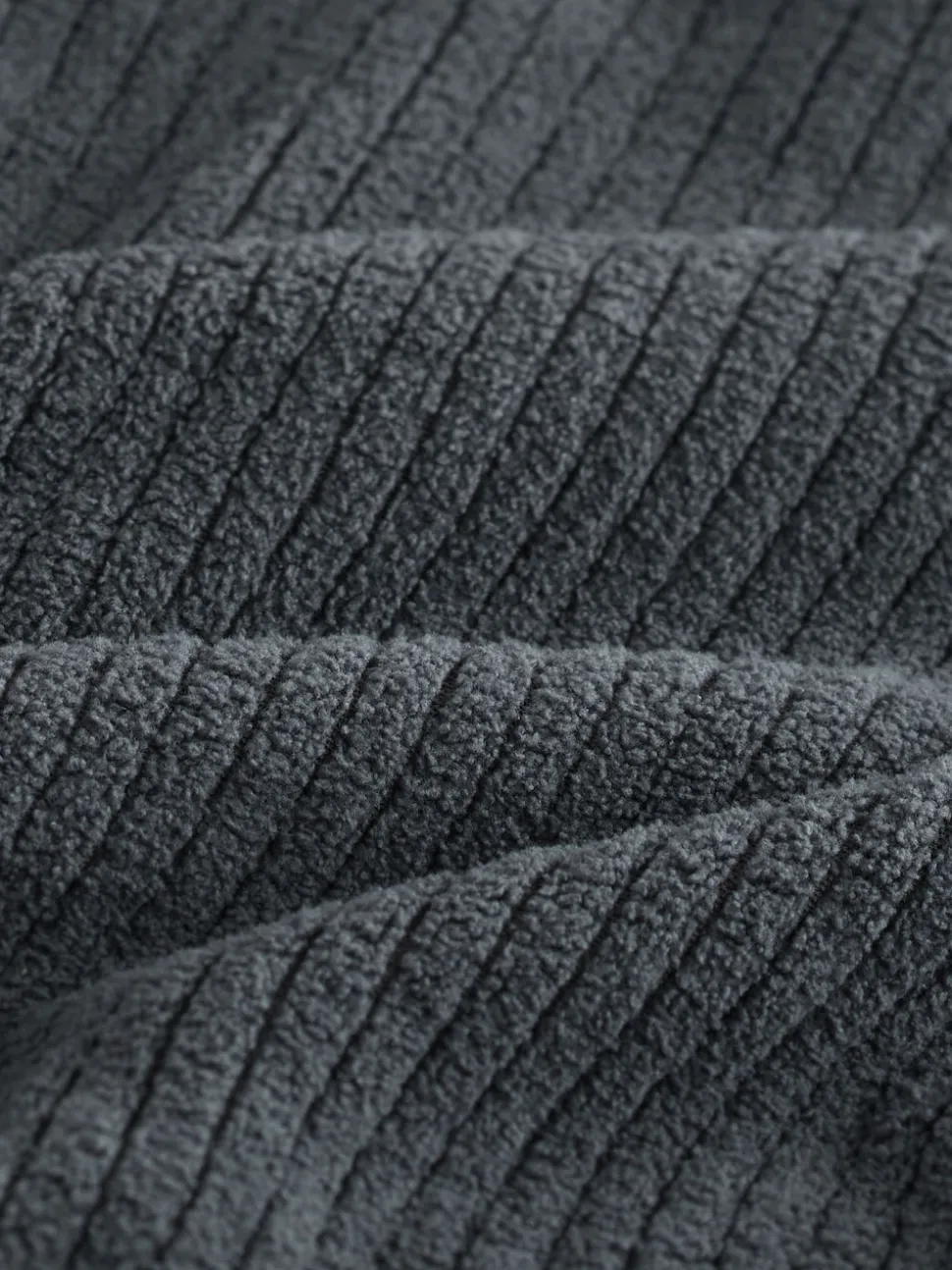 Slate Grey Borg Fleece Ribbed Texture Hoodie