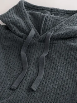 Slate Grey Borg Fleece Ribbed Texture Hoodie