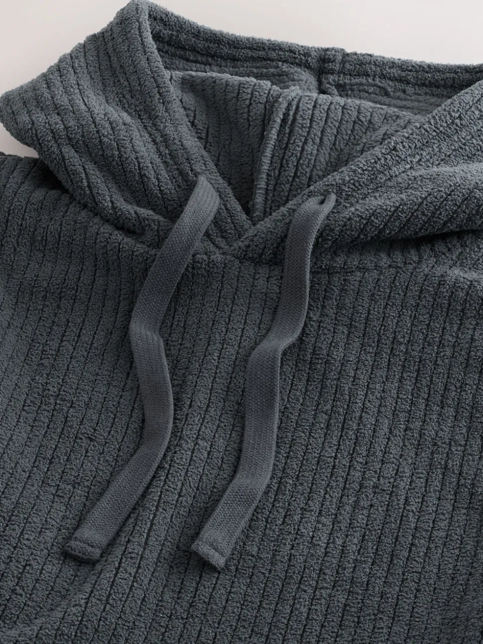 Slate Grey Borg Fleece Ribbed Texture Hoodie
