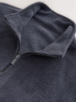 Slate Grey Borg Fleece Rib Textured Quarter Zip Hoodie