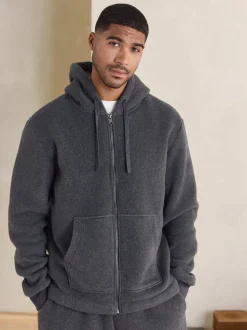 Slate Grey Brushed Borg Fleece Lined Hoodie