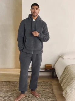 Slate Grey Brushed Borg Fleece Lined Hoodie