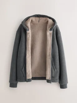 Slate Grey Brushed Borg Fleece Lined Hoodie