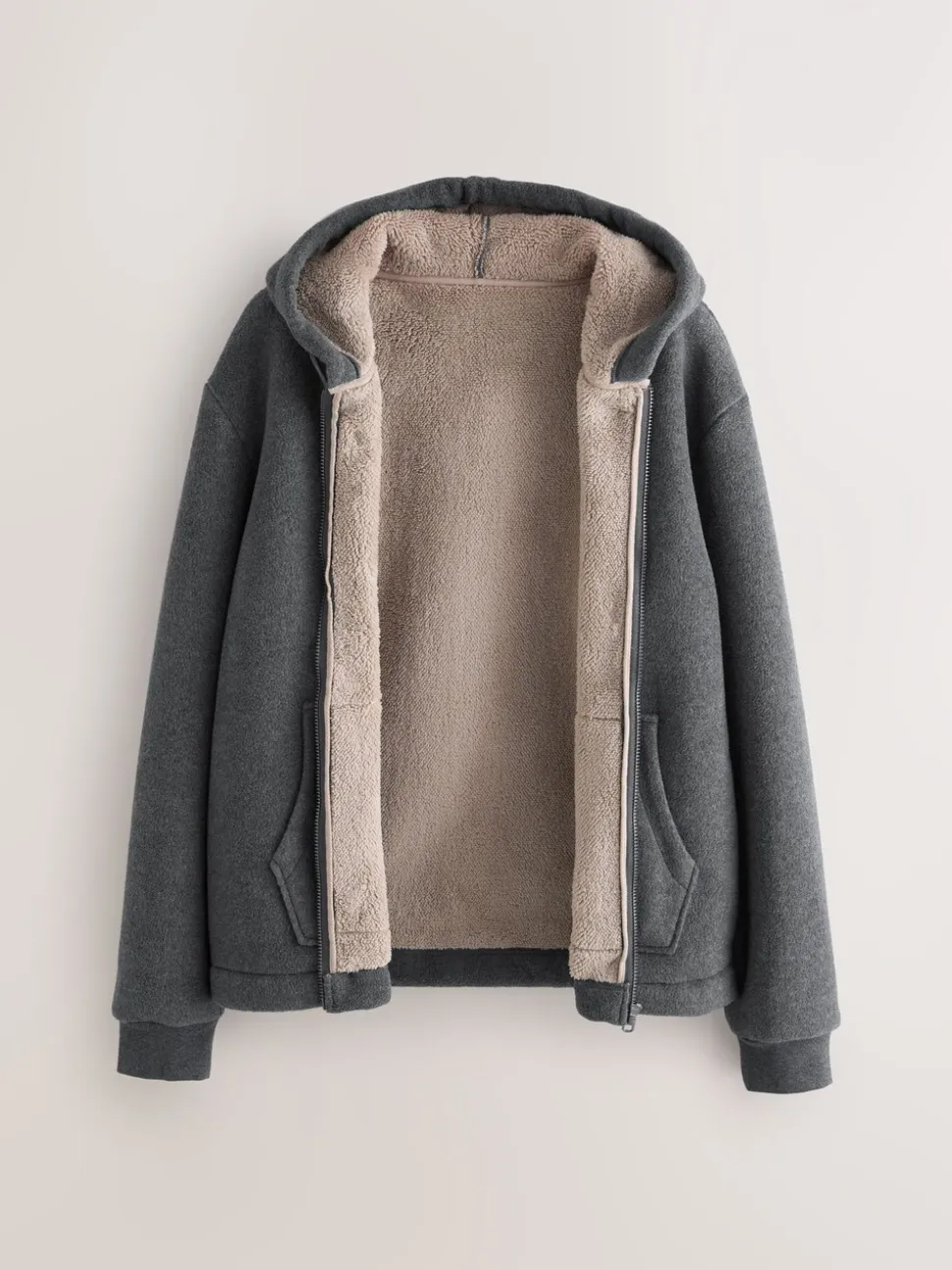 Slate Grey Brushed Borg Fleece Lined Hoodie