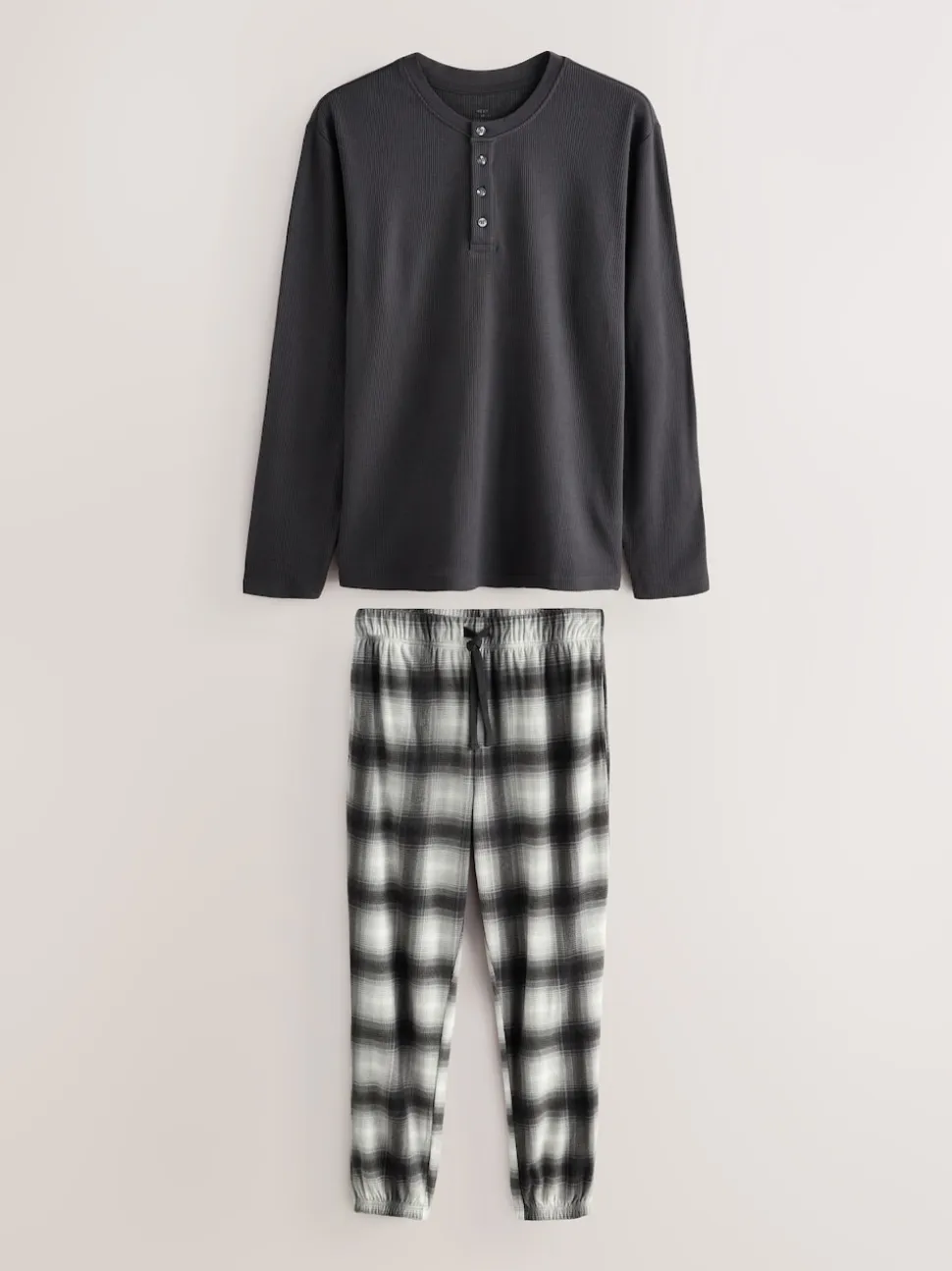 Slate Grey Check Motionflex Textured Cosy Long Sleeve Pyjamas Set