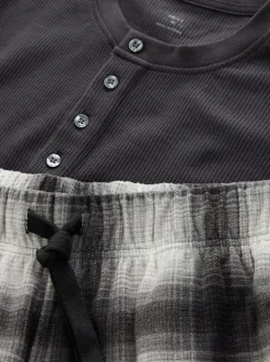 Slate Grey Check Motionflex Textured Cosy Long Sleeve Pyjamas Set