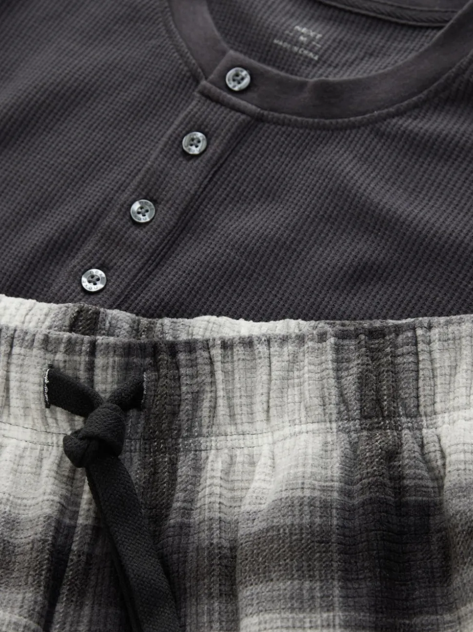 Slate Grey Check Motionflex Textured Cosy Long Sleeve Pyjamas Set