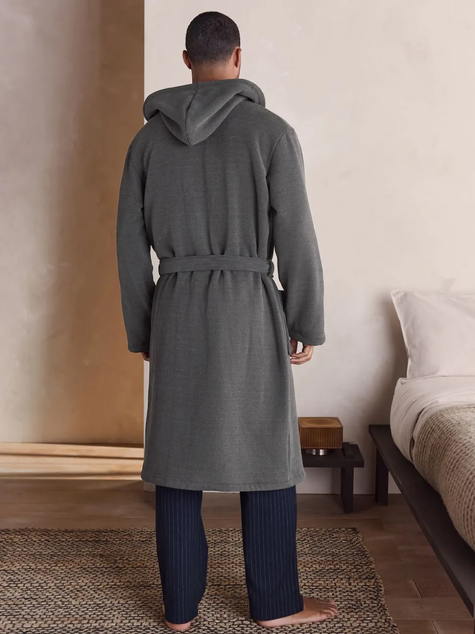 Slate Grey Corded Textured Dressing Gown