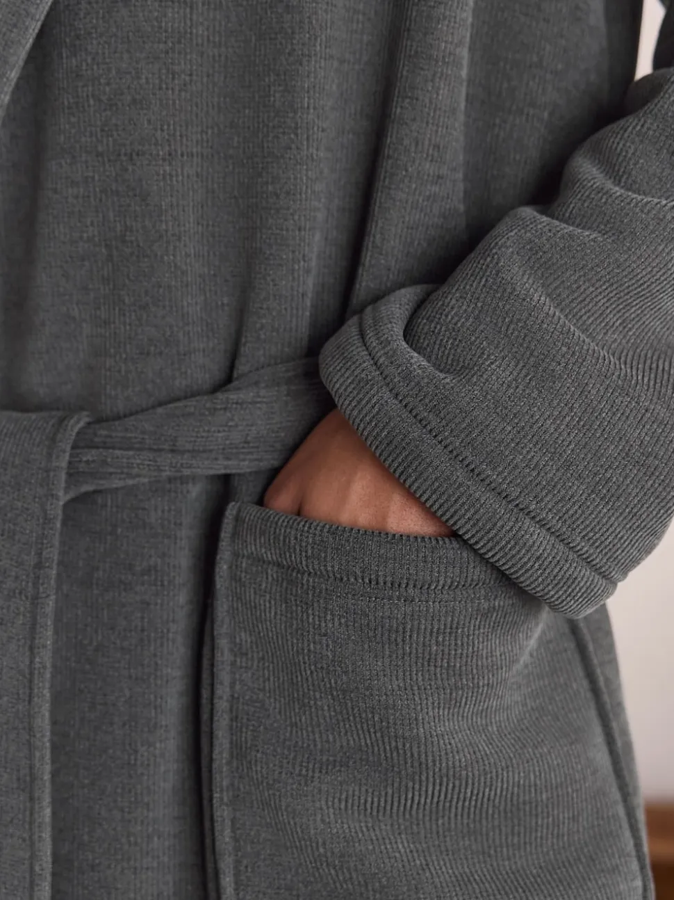 Slate Grey Corded Textured Dressing Gown
