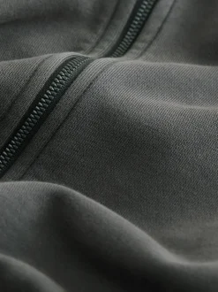Slate Grey Garment Washed Utility Full Zip Hoodie
