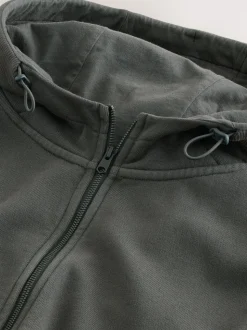 Slate Grey Garment Washed Utility Full Zip Hoodie