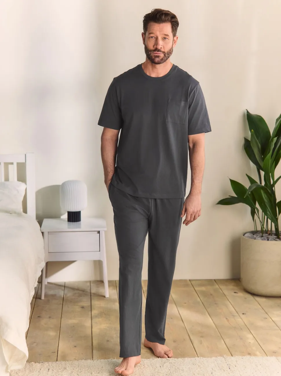 Slate Grey Jersey Long Pyjamas Set
