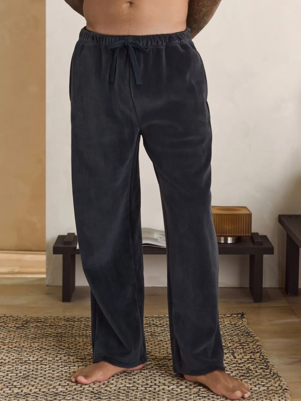 Slate Grey Jersey Textured Ribbed Joggers