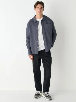 Slate Grey Linear Texture Popper Shacket