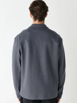 Slate Grey Linear Texture Popper Shacket