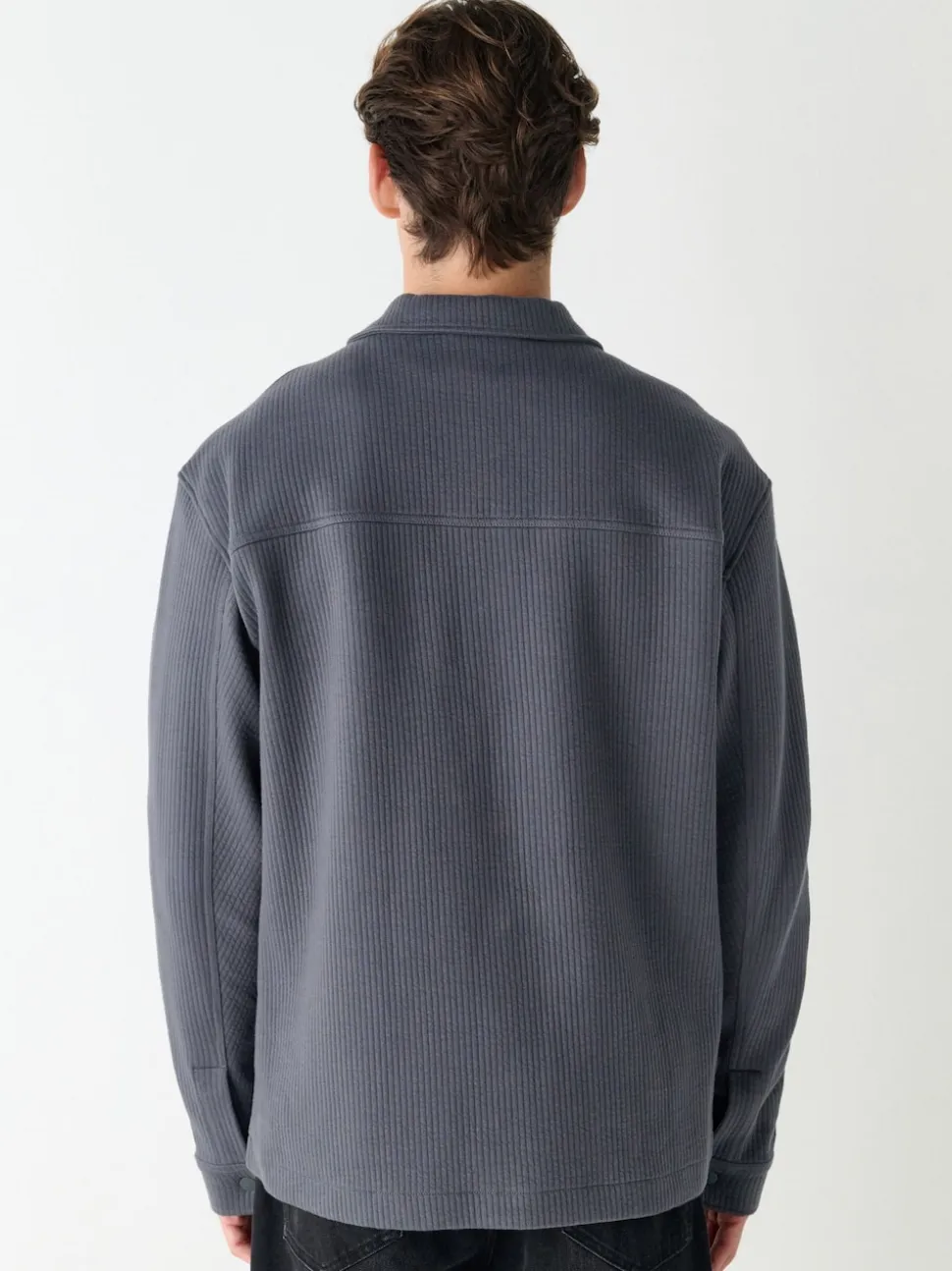 Slate Grey Linear Texture Popper Shacket