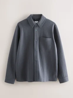 Slate Grey Linear Texture Popper Shacket