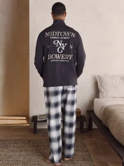 Slate Grey Long Sleeve Embroidered Quarter Zip Pyjamas Set