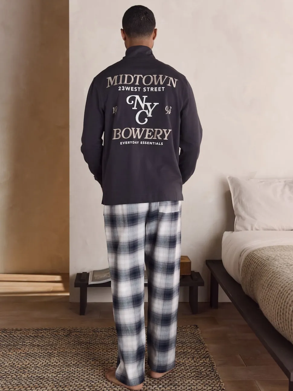 Slate Grey Long Sleeve Embroidered Quarter Zip Pyjamas Set