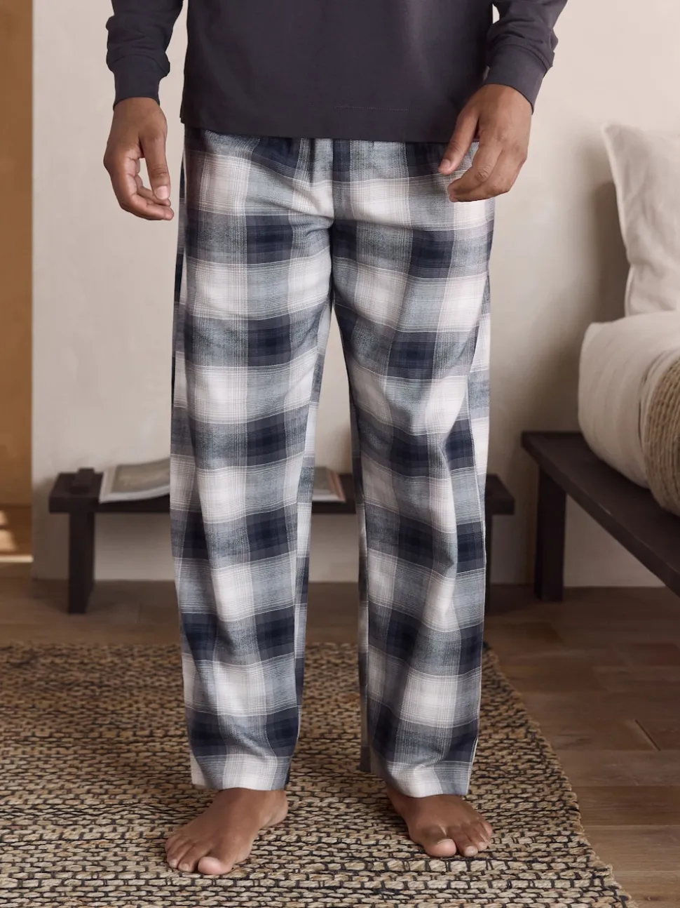 Slate Grey Long Sleeve Embroidered Quarter Zip Pyjamas Set
