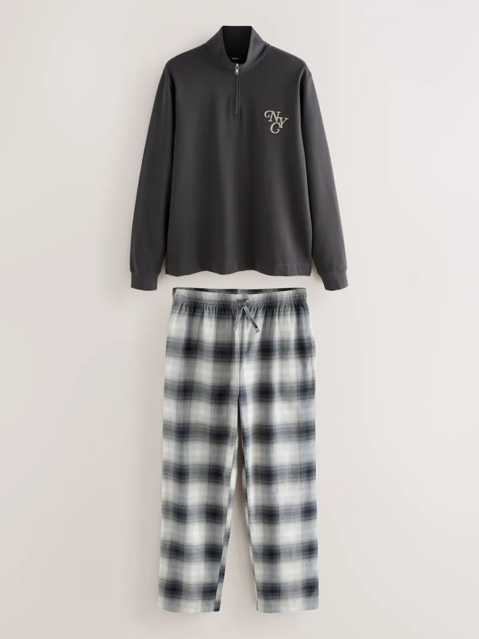 Slate Grey Long Sleeve Embroidered Quarter Zip Pyjamas Set