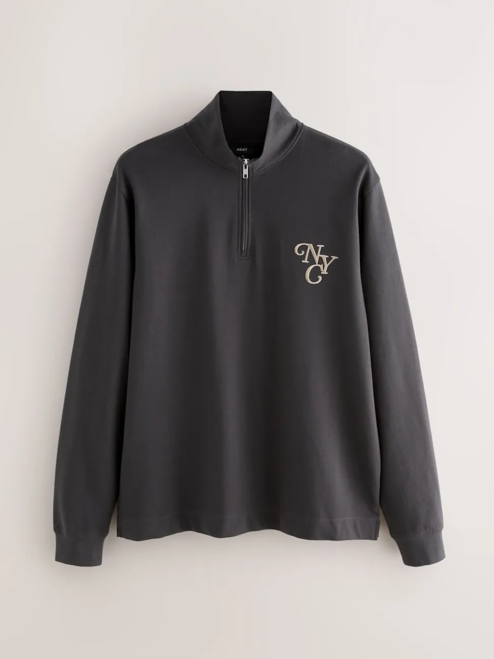 Slate Grey Long Sleeve Embroidered Quarter Zip Pyjamas Set