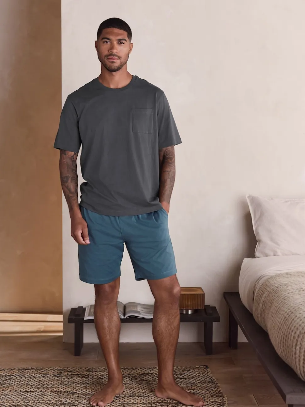 Slate Grey Short Sleeve Jersey Pyjamas Set