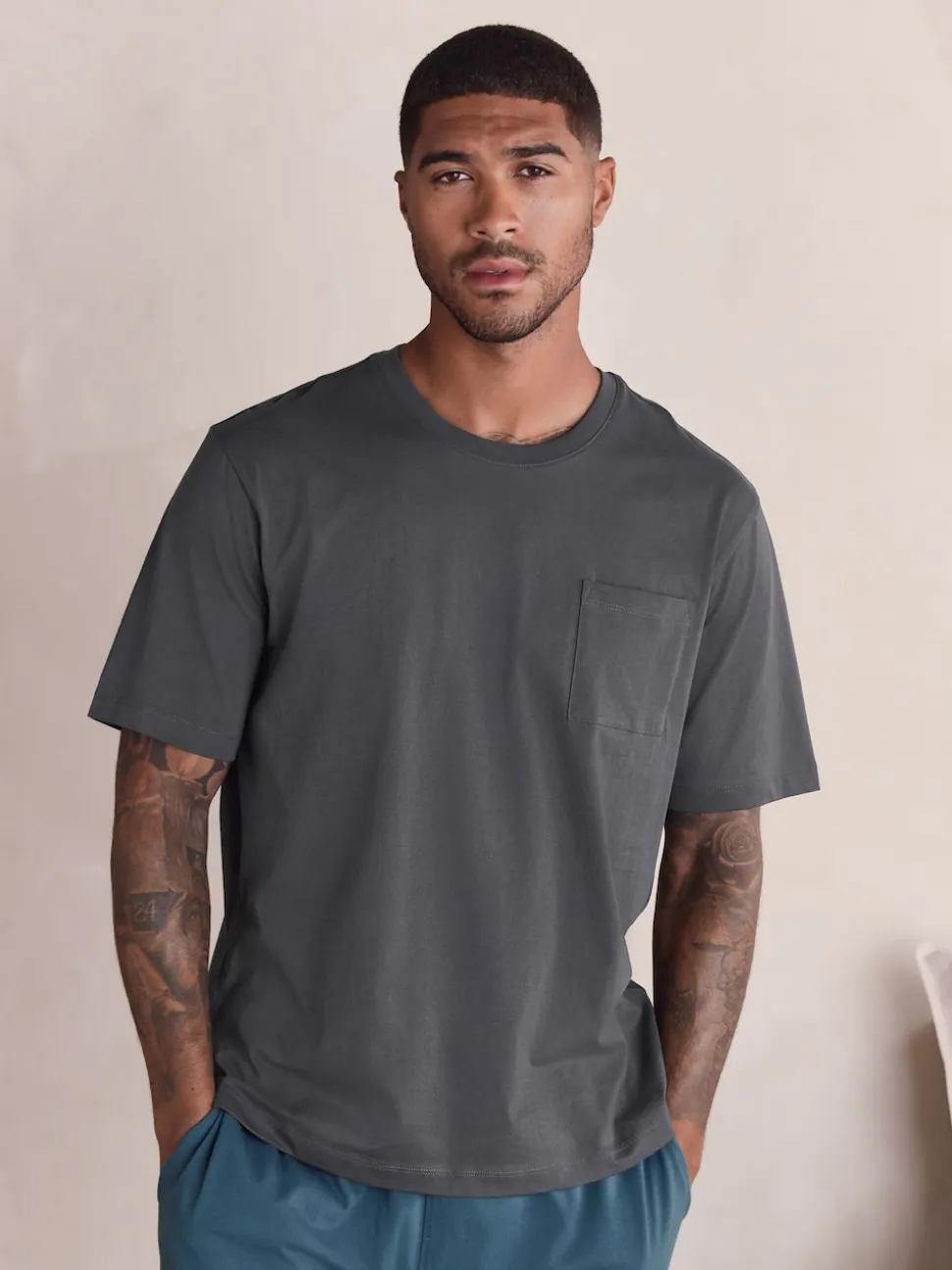 Slate Grey Short Sleeve Jersey Pyjamas Set