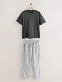 Slate Grey Signature Woven Striped Short Sleeve Pyjamas Set