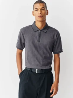 Slate Grey Slim Fit N.Premium Smart Jaquard Polo Shirt
