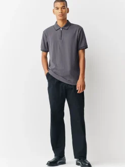 Slate Grey Slim Fit N.Premium Smart Jaquard Polo Shirt